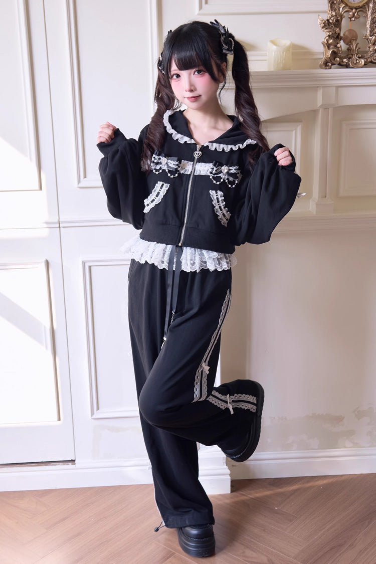 Hooded Bow Lace Hoodie & Pants - Jirai Kei Set