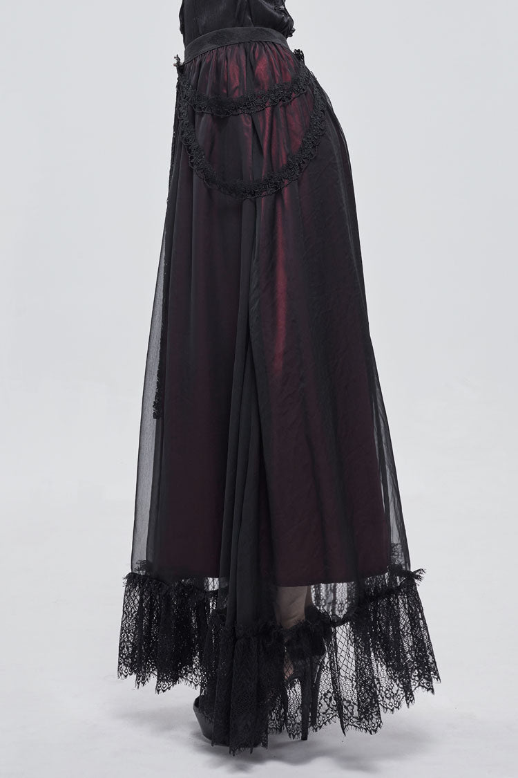 Crimson & Noir Butterfly Pendant Chiffon Gothic Skirt