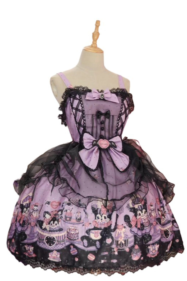 Devil Cat Violet Ruffle Bowknot Lace Gothic JSK Dress Plus Size - Devil Cat