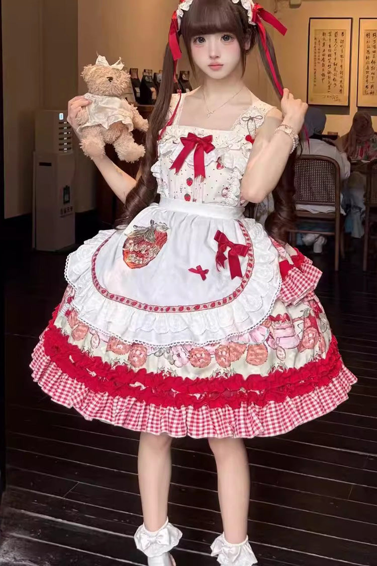 Sleeveless Double-Layered Print Ruffle Sweet Princess Lolita Jsk Red