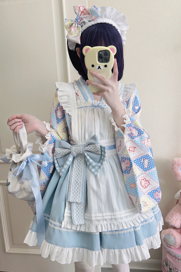 Showa Sweet Pet Japanese Maid Lolita Dress with Ruffle Bowknot