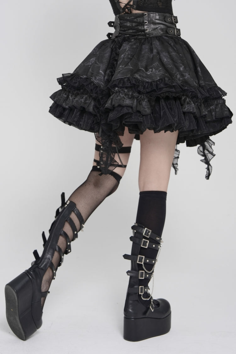 Gothic Skirt with Buckles, Pleats, and Eyelets, Black