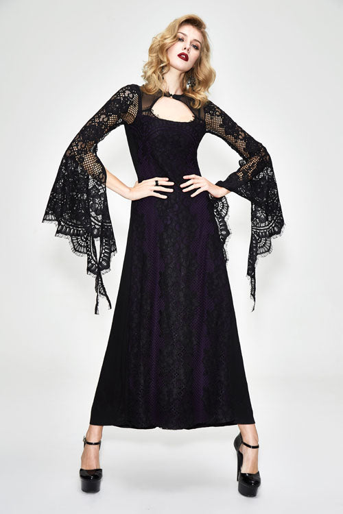 Elegant Lace Flared Long-Sleeve Gothic Dress