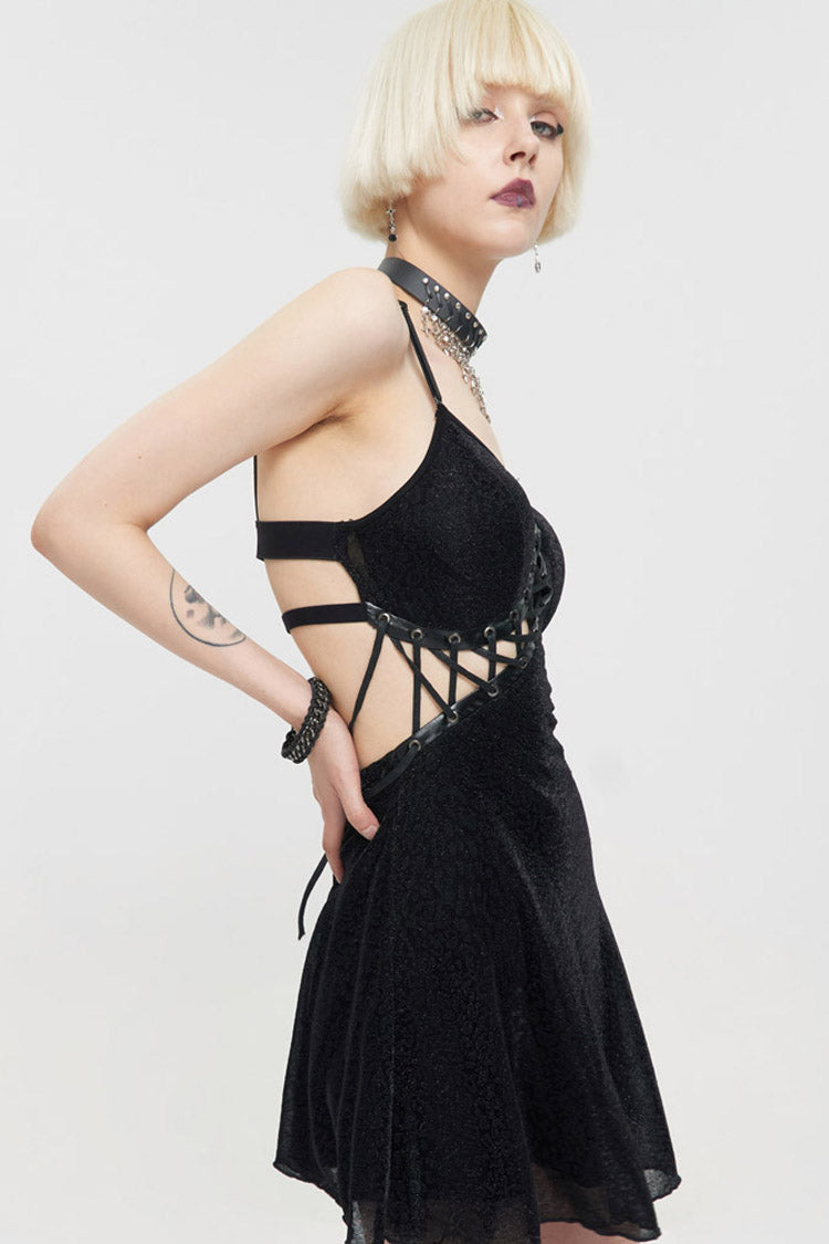 Chest Cross Straps Suspenders Backless Punk Dress