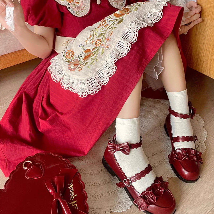 Ruffled Bowknot Mary Janes - Kawaii Lolita Shoes