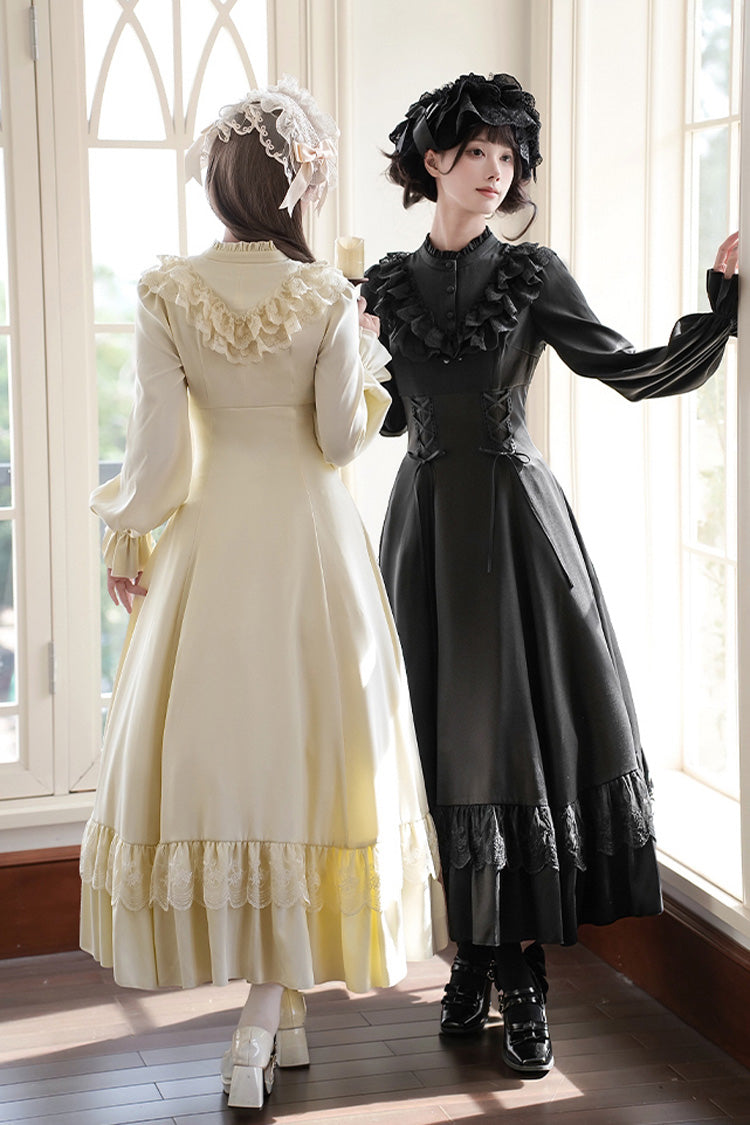 Letters Poems Day Night Stand Collar Long Sleeves Ruffle Bowknot Lace-Up Gothic Lolita Dress