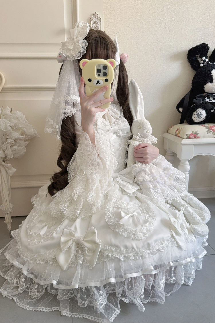 Ivory Sleeveless Embroidered Lace-Up JSK Dress - Sweetheart