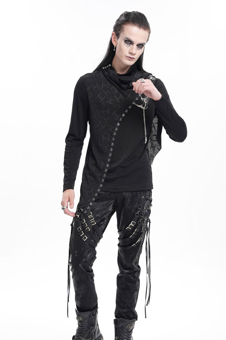 Men's Gothic Sweatshirt with Chain Print and Asymmetric Stitch