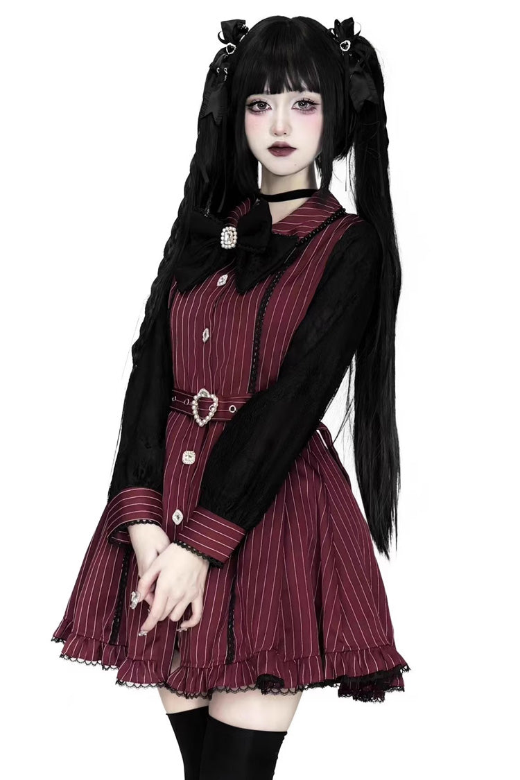 Scarlet Striped Cape Ruffle Lace Gothic Jirai Kei Gown