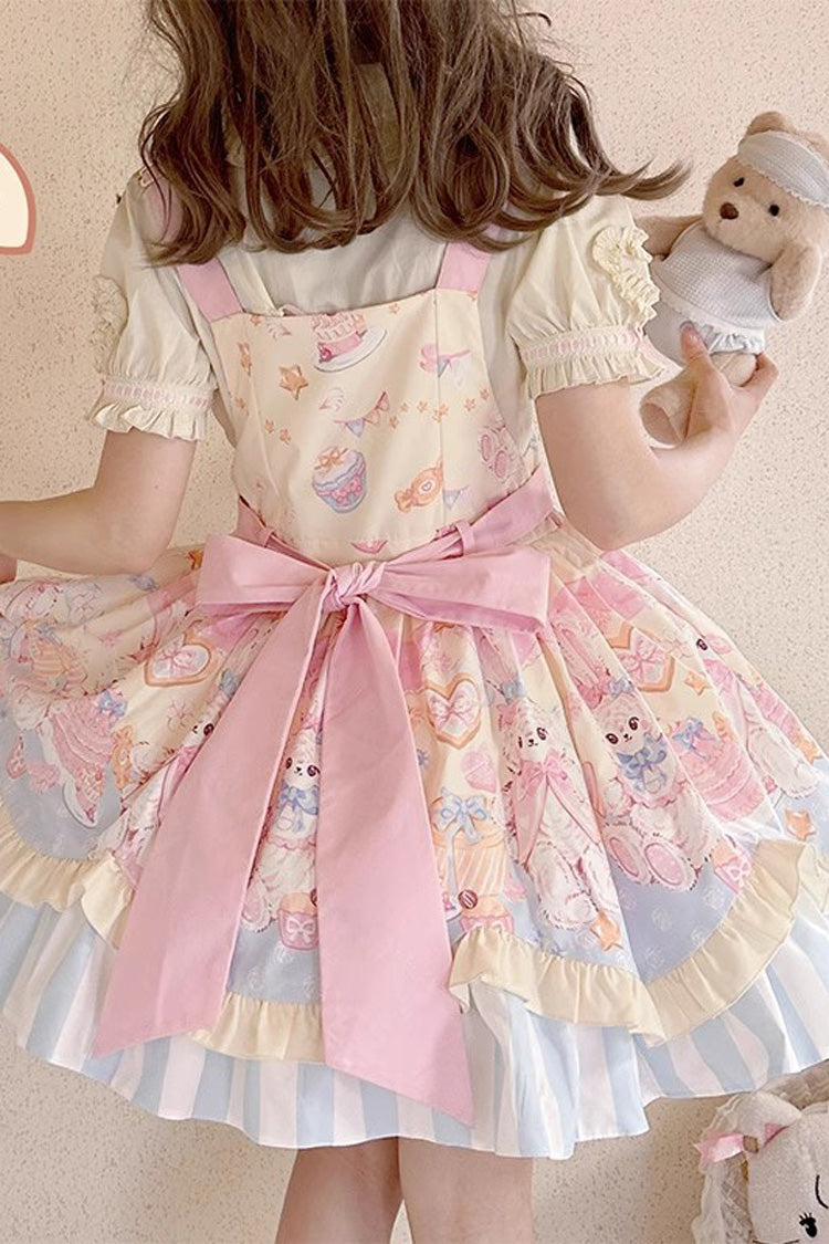 Multicolor Party Bunny Cat Printed Bow Sweet Lolita Jumper Dress