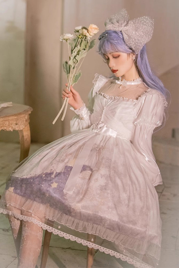 Multicolor Lantern Sleeve Print Ruffle Sweet Lolita JSK