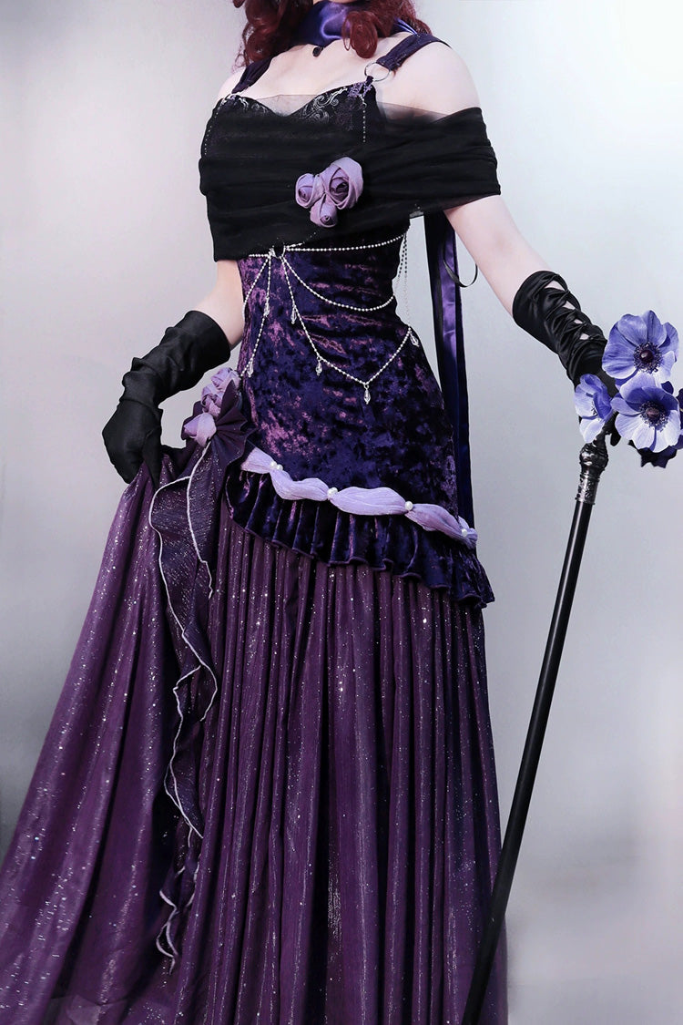 Violet Nocturne Mystery Embroidered Bow Lace Vintage Elegant JSK