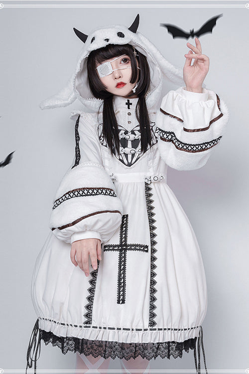 Cream Gothic OP Dress - Demon Rabbit with Detachable Hat