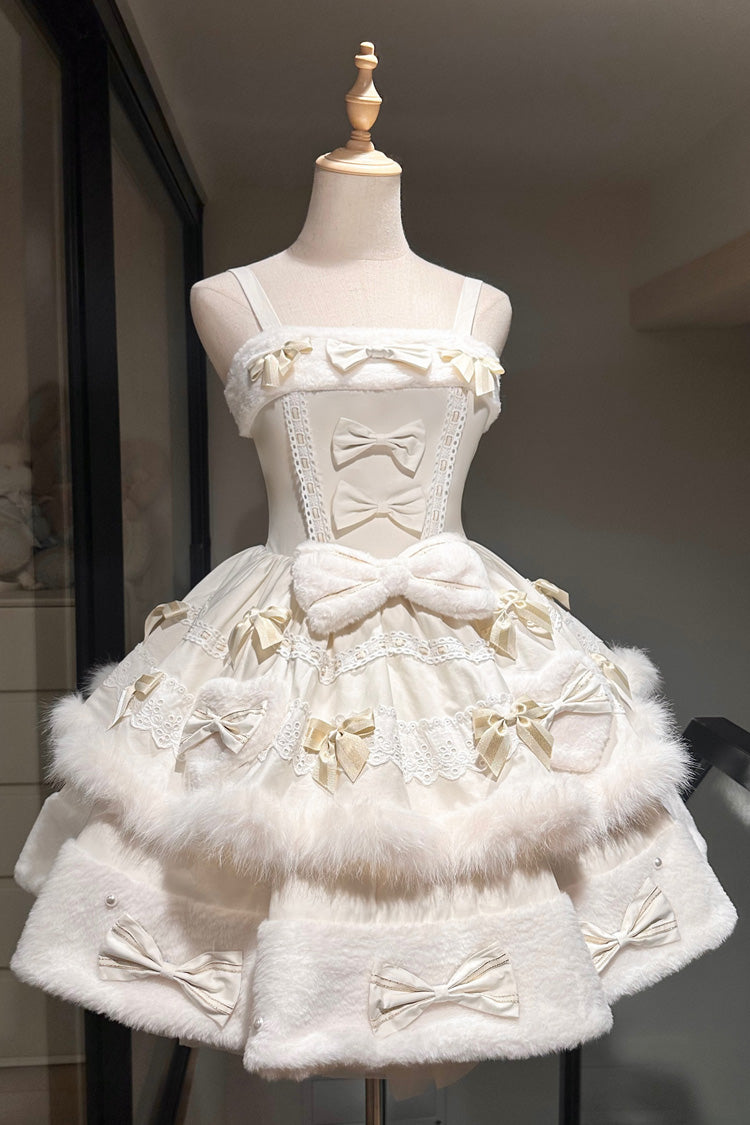 Apricot Princess Tiered Lolita Dress with Double-Layer Bowknot Lace and Cape Detail