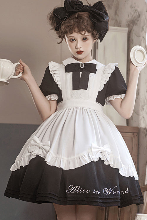 Sweet Lolita Dress with Apron - Lace Puff Sleeve