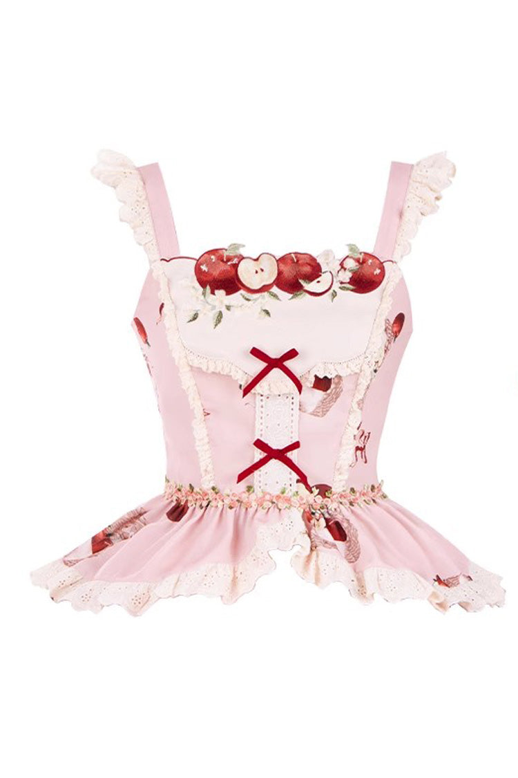 Blush Three-Tier [Apple Orchard] Print Ruffle Embroidered Sweet Lolita Mini Skirt