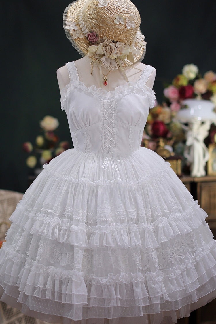 French Ruffle JSK Dress with Tiered Layers, Bouquet Print