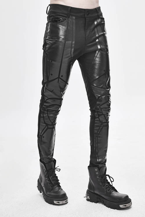 Glossy Robot Print Skinny Stretch Pants in Black