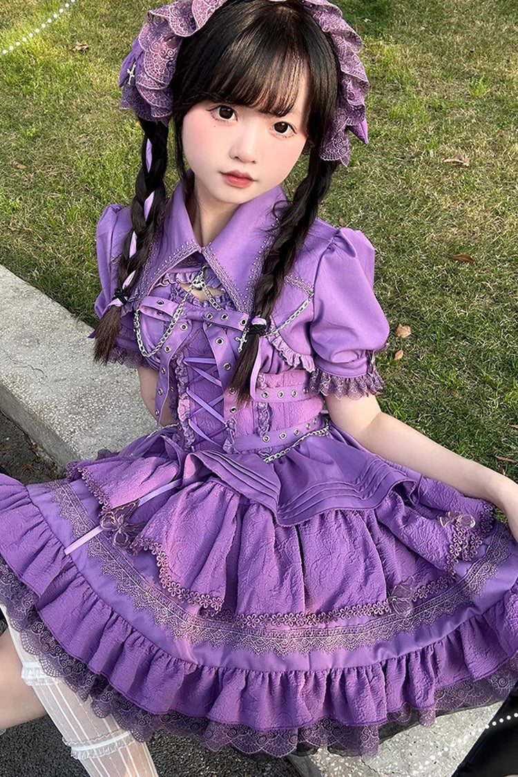 Sleeveless Triple Ruffle Bow Lace Up Gothic Lolita Jsk Dress