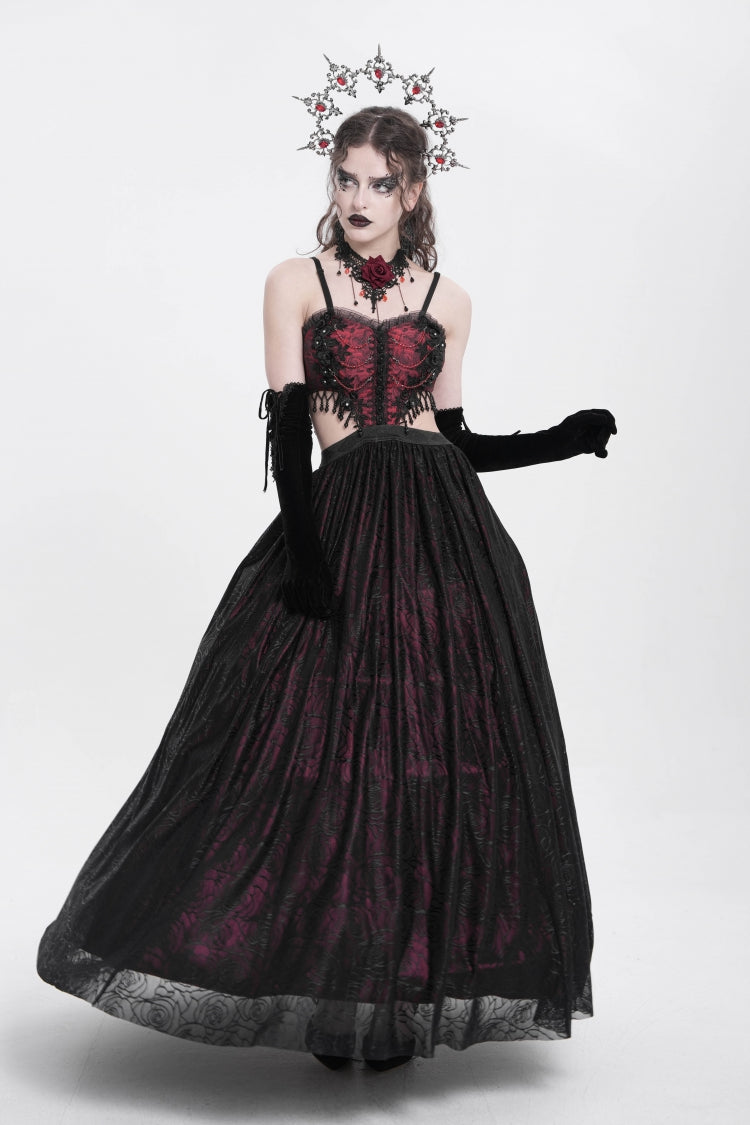 Scarlet Jacquard Floral Embroidered Ripped Gothic Slip Dress