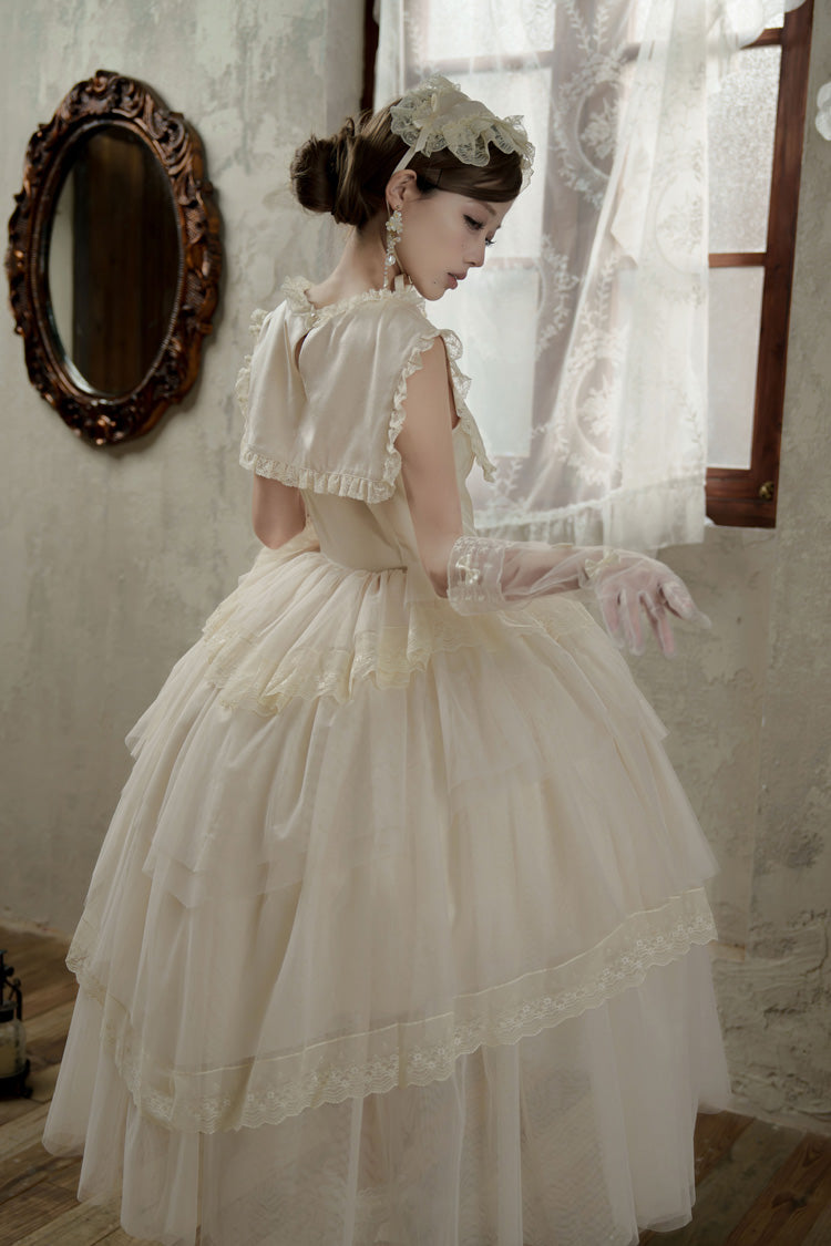 Ivory Elegant Dress with Triple Ruffles and Bow Embellishments - Dream by the Pillow
