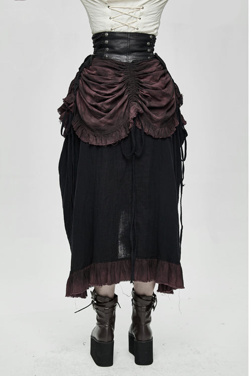 Printed Drawstring Burgundy Steampunk Half Skirt