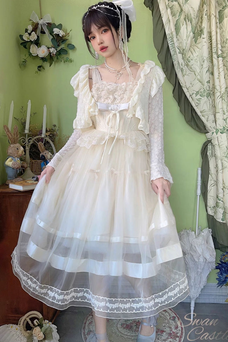 Sweet Lace JSK Long Dress with Bowknot in Ivory