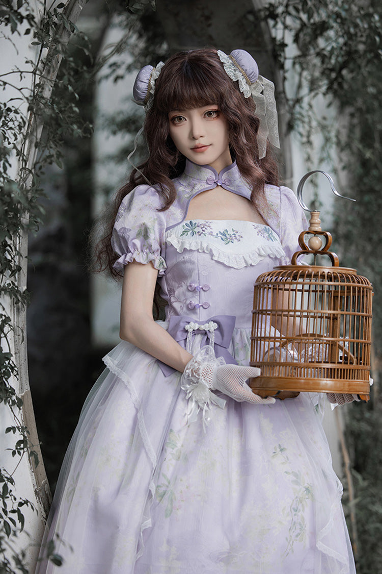 Wisteria Short-Sleeve Hollow-Embroidered Cheongsam Lolita Dress