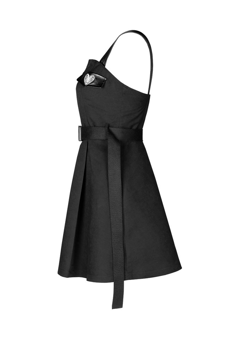 High Waist Belted PU Leather Strap Irregular Steam Punk Dress