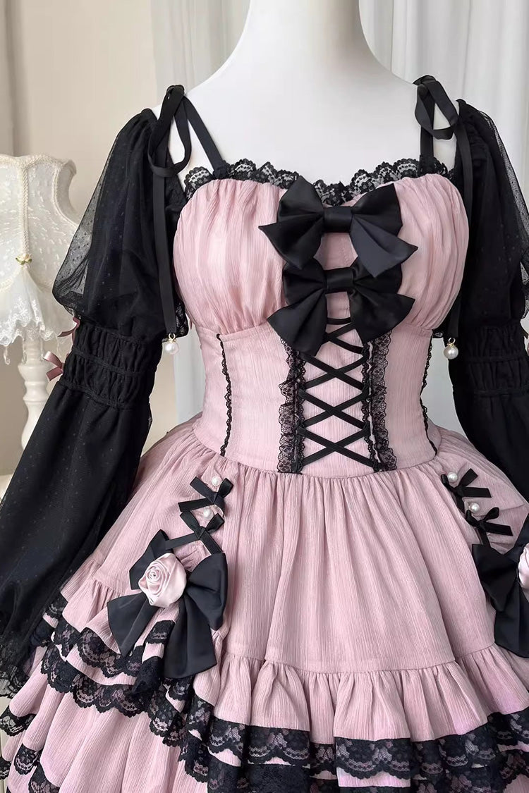 Purple Black Layered Ruffled Bow Sweet Lolita Long Sleeve Dress