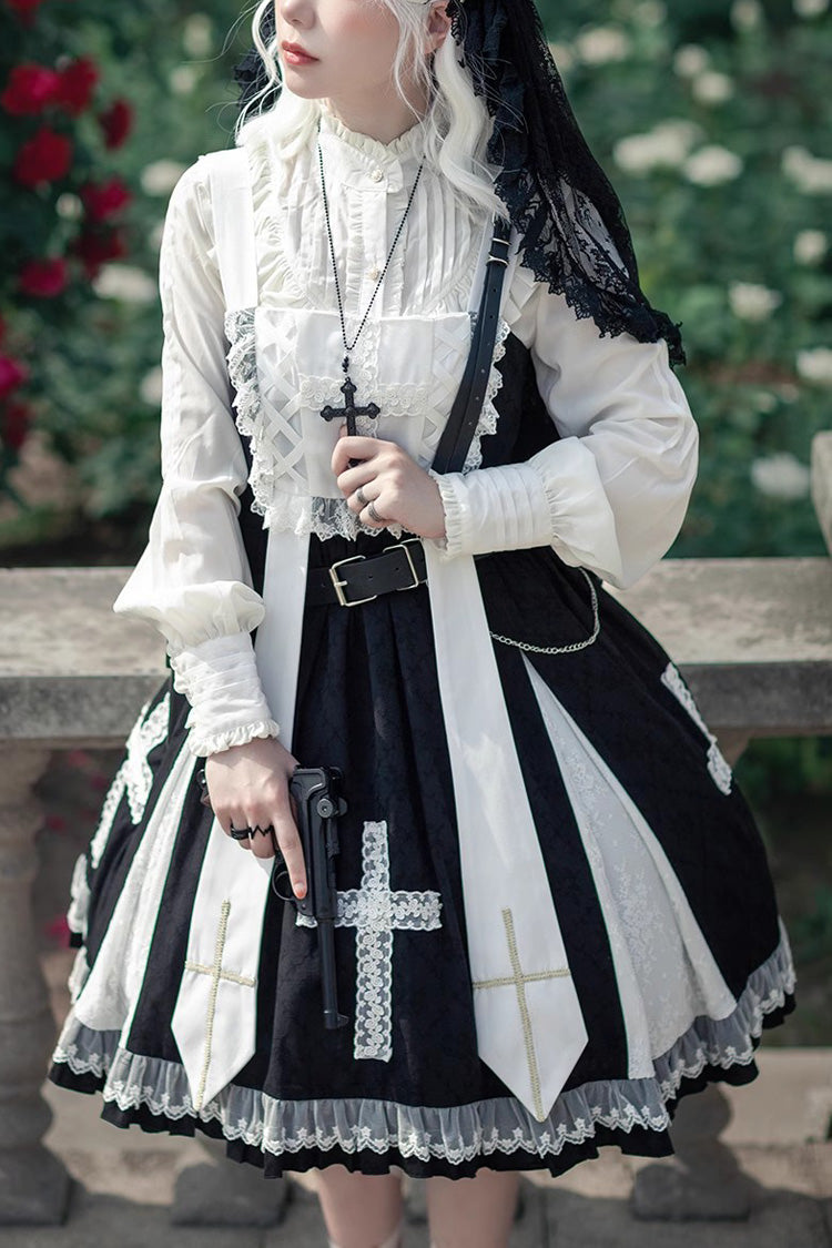 Cross Print Ruffle Sleeveless Gothic Lolita Dress