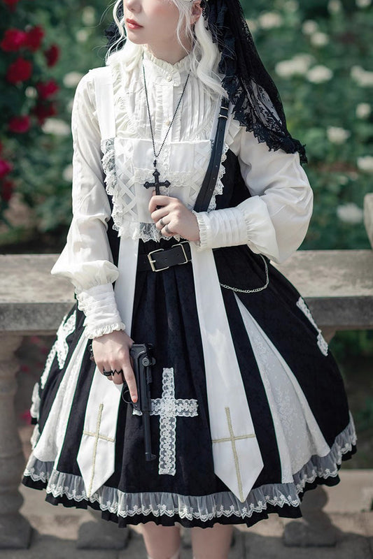 Cross Print Ruffle Sleeveless Gothic Lolita Dress