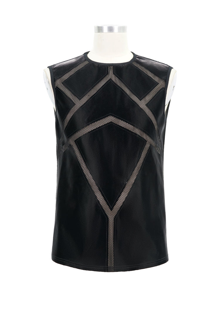 Men's Punk Vest with Armor Mesh and Shiny Knit Details