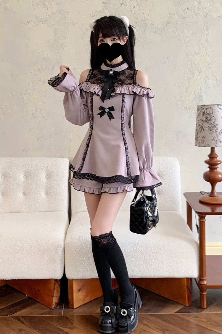 Halterneck Ruffle Bow Dress & Shorts - Jirai Kei Ensemble