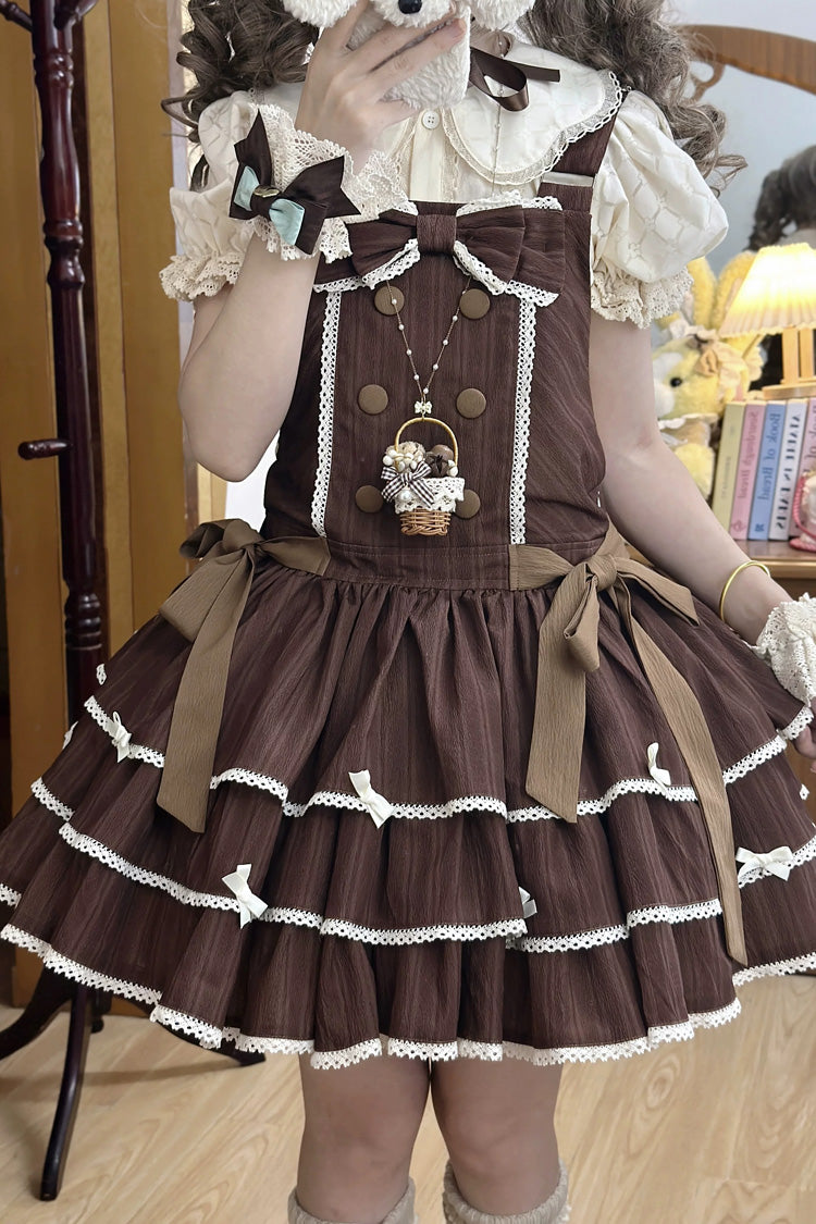 Cocoa Sleeveless Layered Ruffle Bow Sweet Lolita Strap Dress