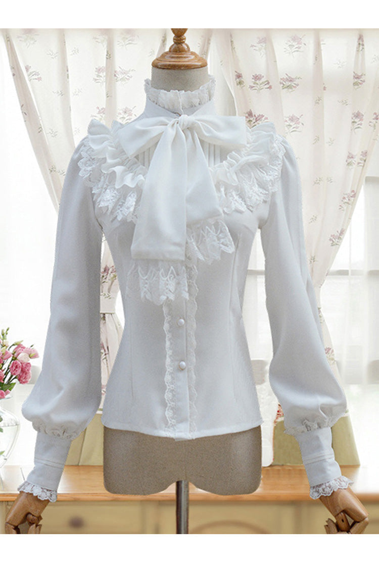 Lantern Sleeve Stand Collar Bow Tie Classic Lolita Blouse, Four Shades