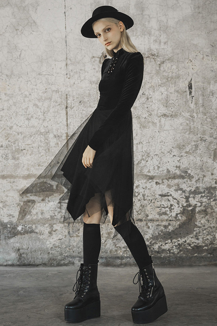 Velvet Mesh Stitching Elastic Gothic Dress