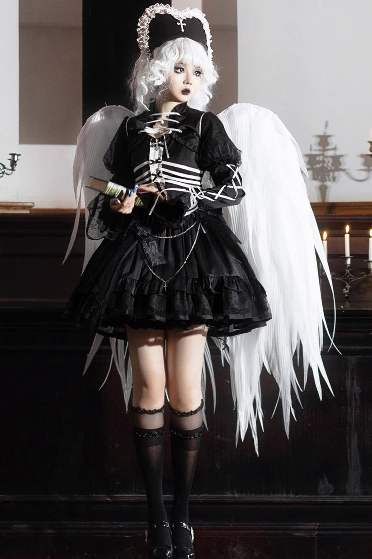 Black Multi-Layer Ruffled Gothic JSK Dress - Elegant Princess