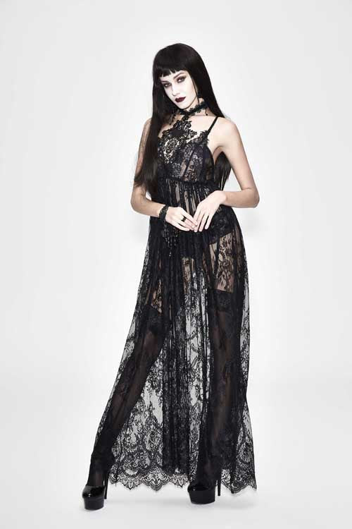 Sexy Halter Gothic Dress with Transparent Lace and High Waist