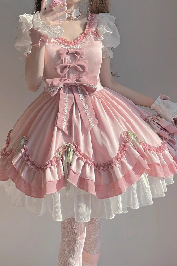 Blush & White Short-Sleeve Ruffled Bow Princess Sweet Lolita OP Gown