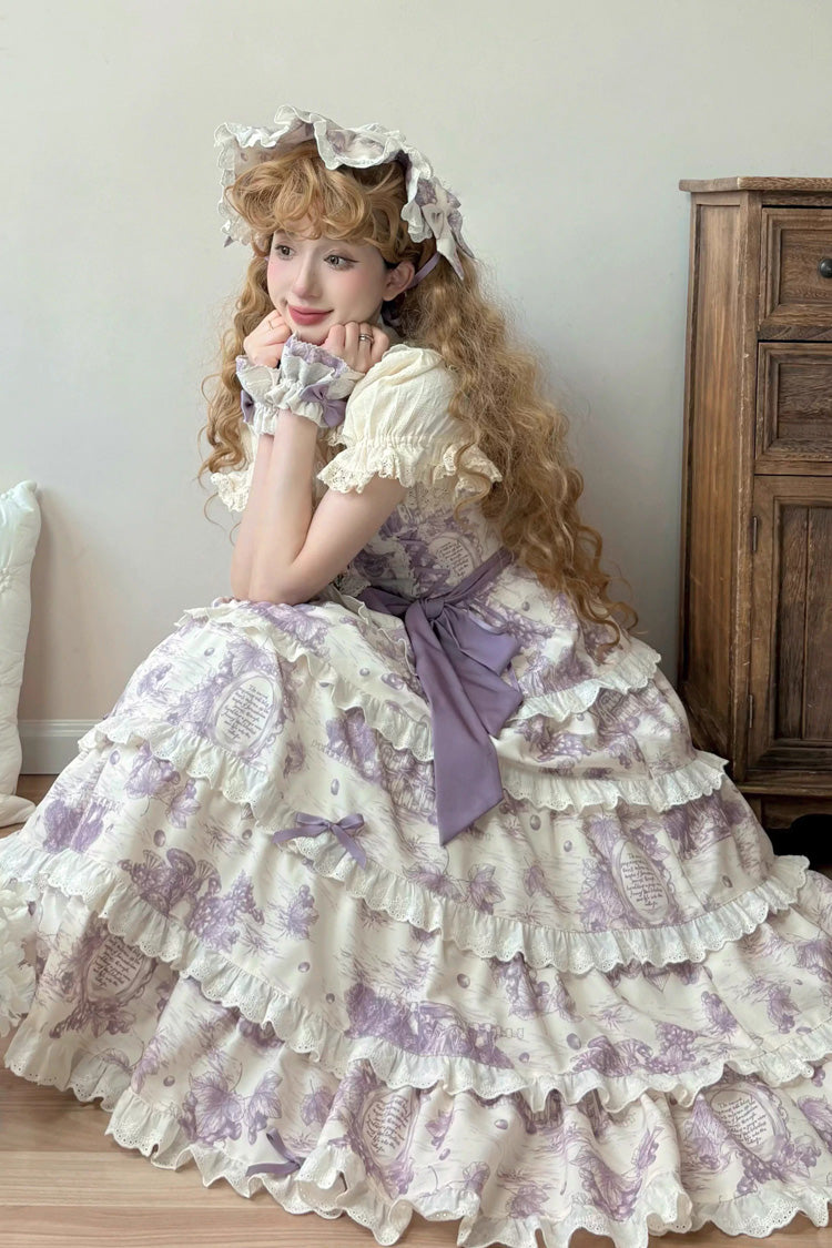Grape Moon Almanac Violet Sleeveless Tiered Ruffled Bow Lolita JSK - Grape Moon Almanac