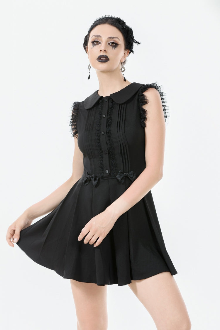 Peter Pan Collar Sleeveless Bowknot Pleated Gothic Graduation Dress