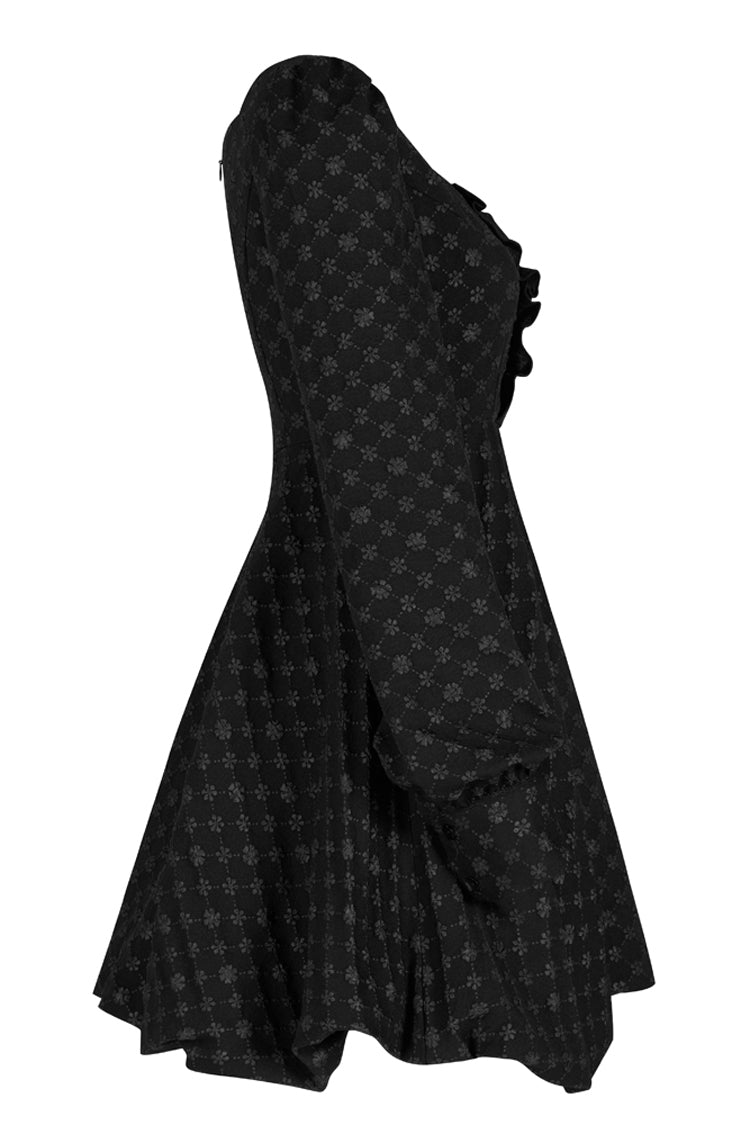 Pearl Nail Square Neck Tucked Waist Flower Bud Punk Dress