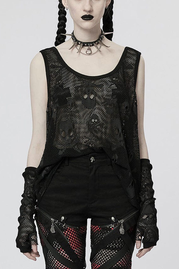Skull Print Stitching Mesh Steampunk Vest