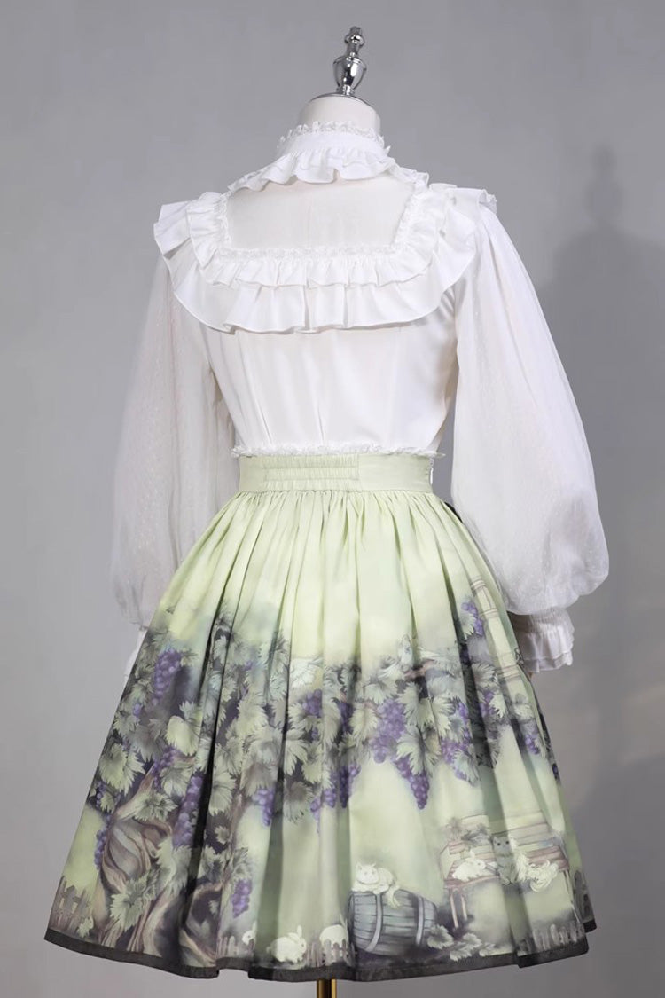 Emerald Vine & Grape Print Bow-Trimmed Skirt