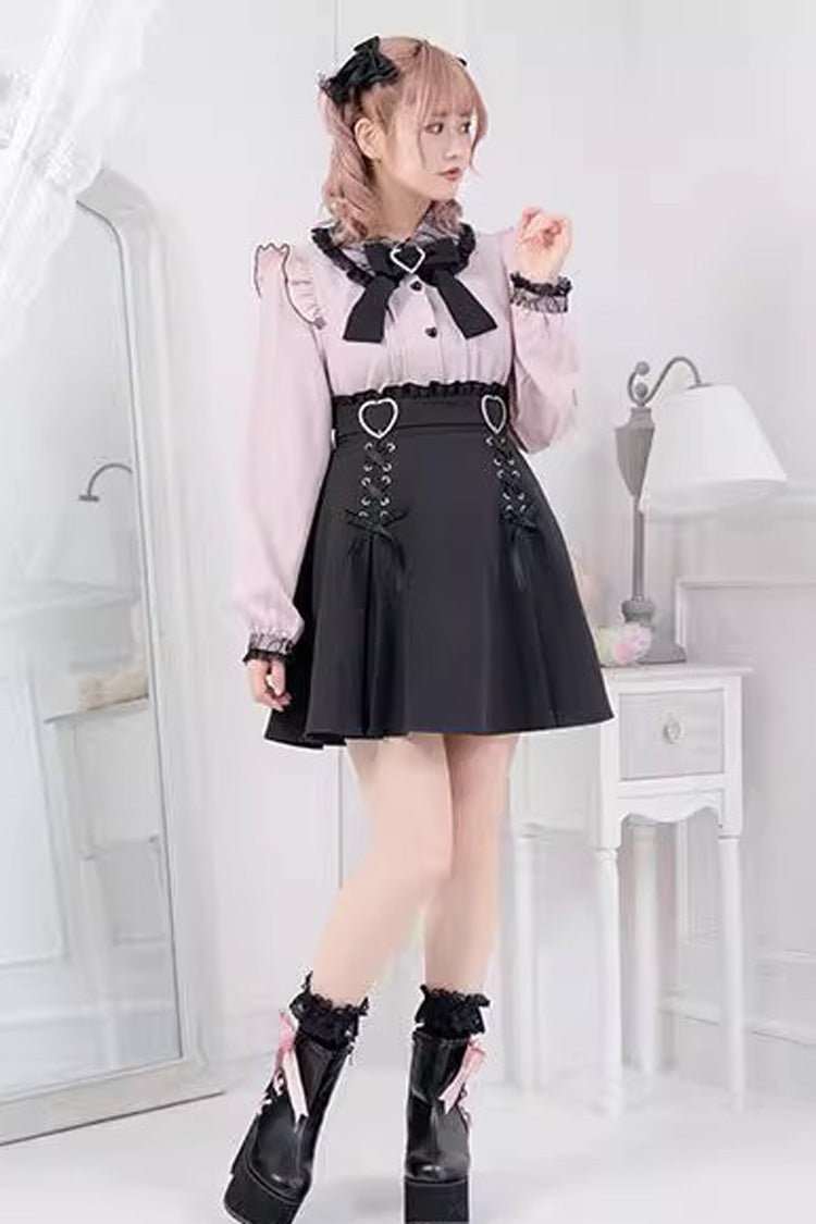 Heart Shape Decoration Bow Sweet Jirai Kei Skirt in 2 Colors