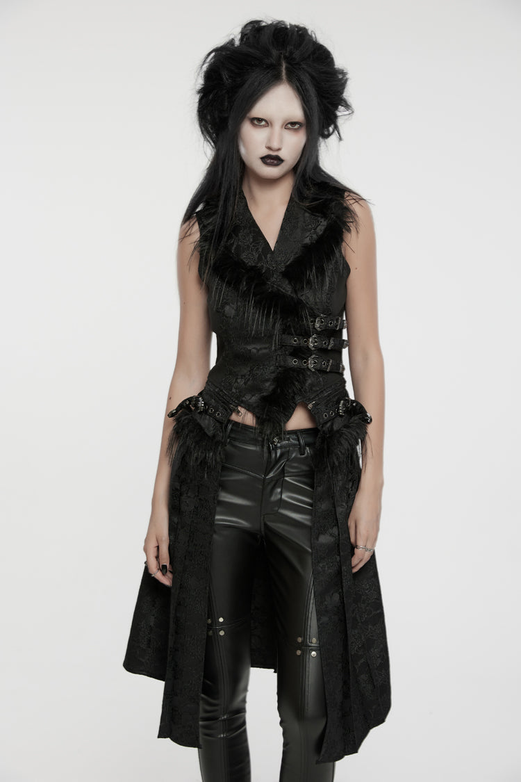 Detachable Jacquard Lace-Up Gothic Sleeveless Vest