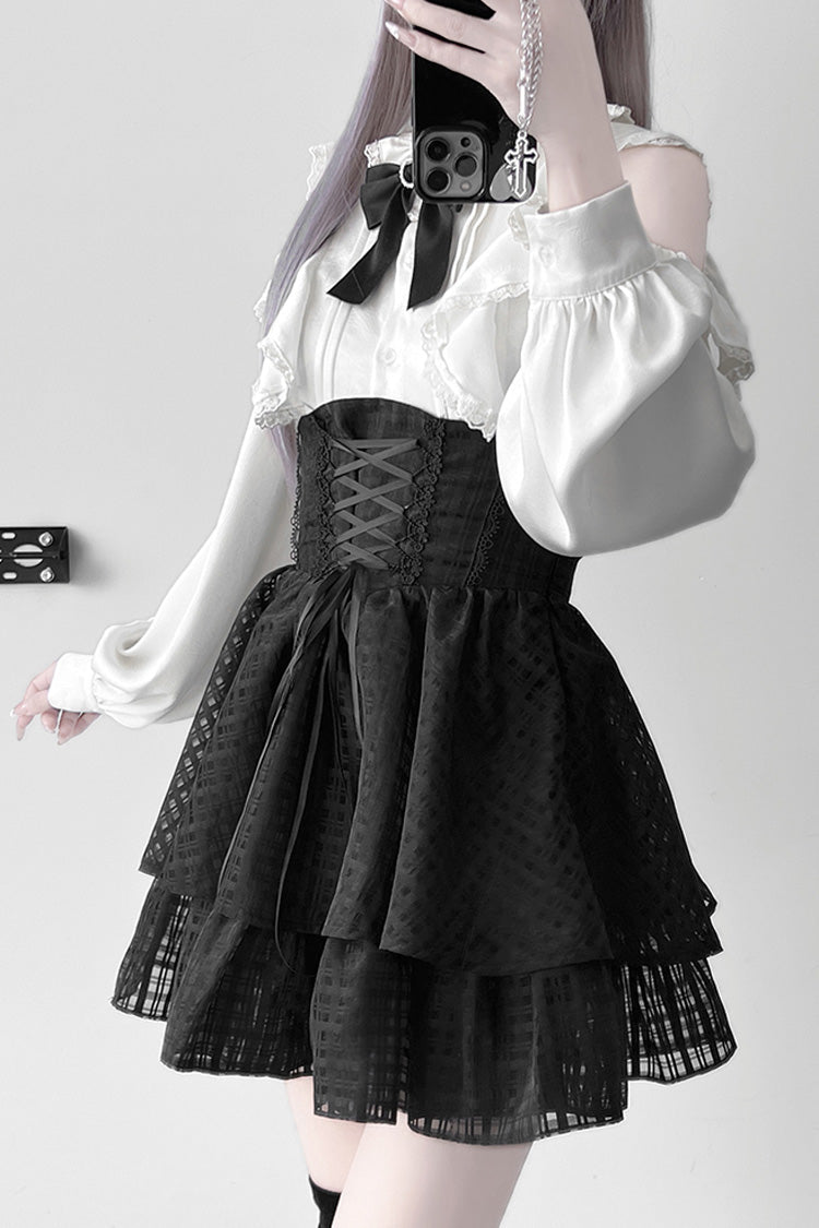Black [Blackberry Rite] Lace Bowknot Lace-Up Jirai Kei Mini