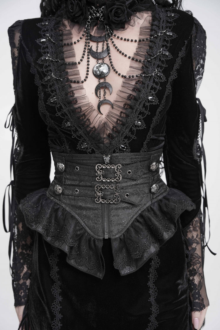 Slim Fit Buckled Zippered Pleated Gothic Girdle for Women Lace