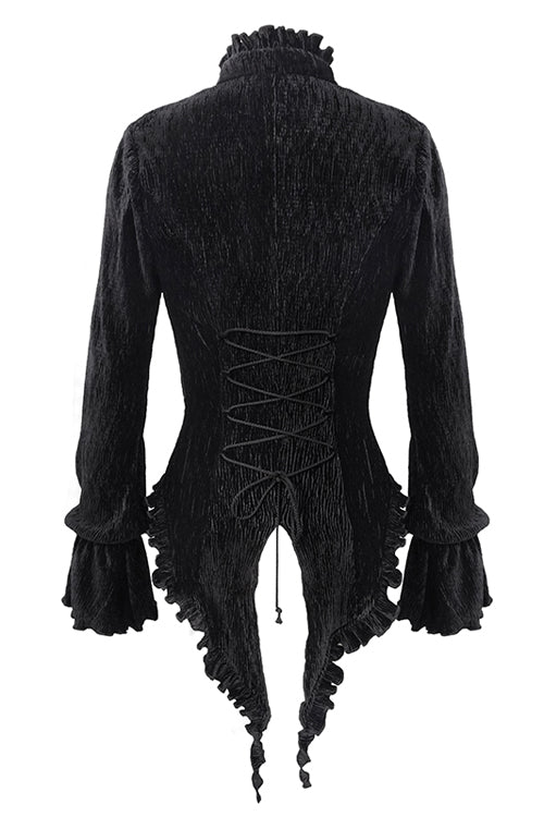 Swallowtail Velvet Gothic Blouse with Lantern Sleeves